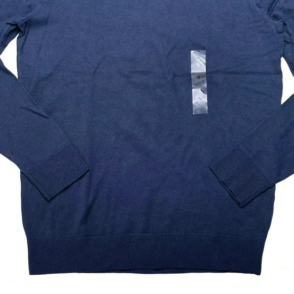 Alfani Solid Table Cotton Blend Navy V-Neck Classic Fit Mens Sweater - Picture 4 of 10